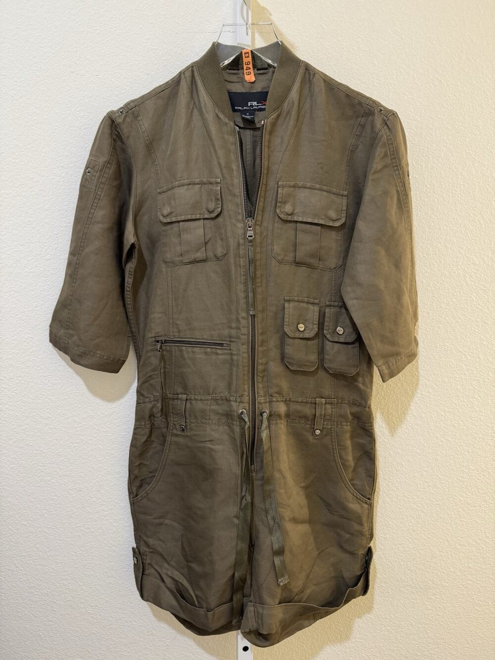 RLX Woman's Military Green Utility Jumpsuit Romper Sz XS Cotton Drawstring RARE